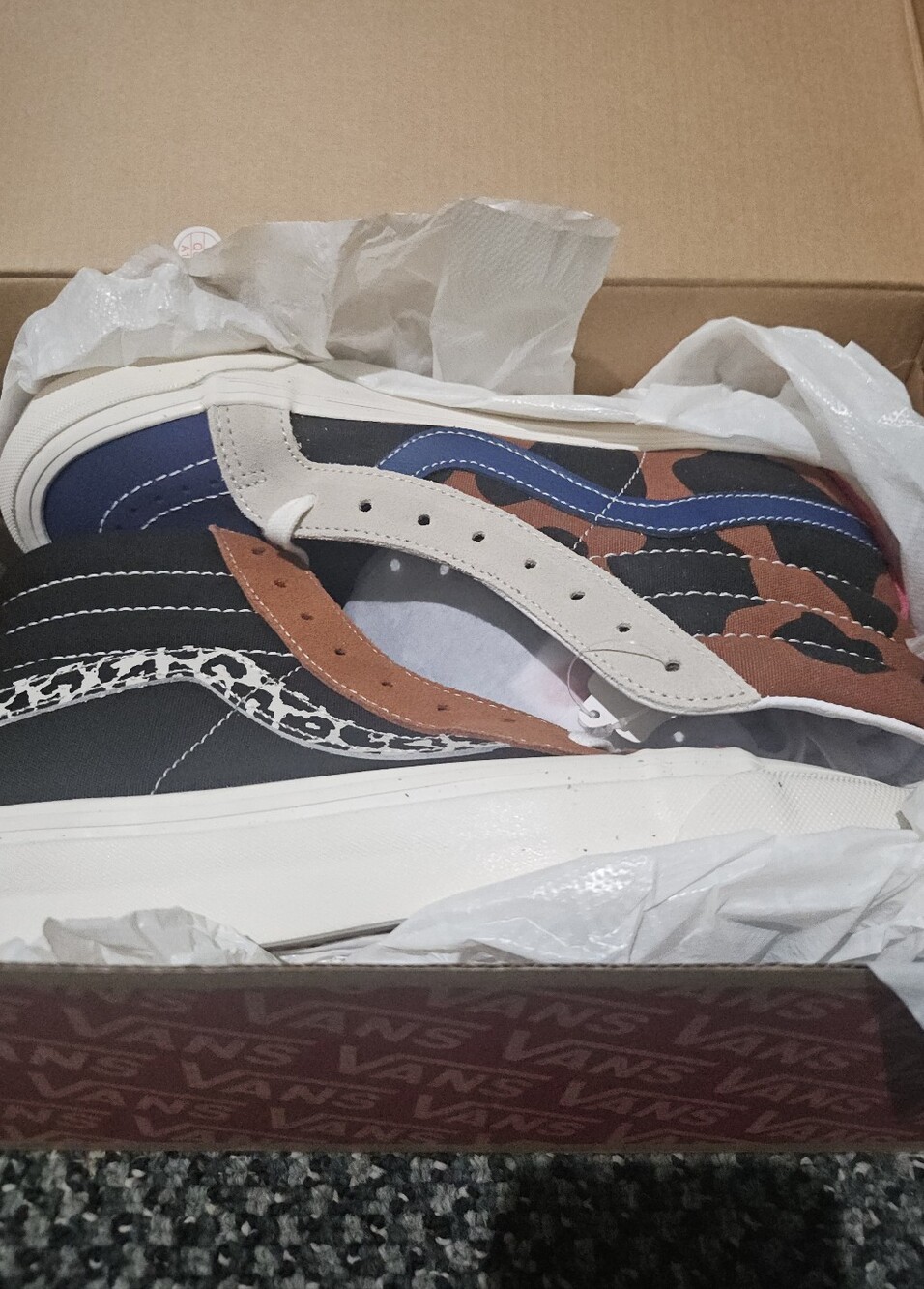 Vans Multi-Panel Skate Sneakers in Navy, Black, Brown & White